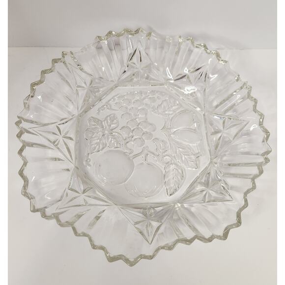 Vintage Pressed Glass Bowl with Fruit Motif Cut Diamond Star Pattern - Picture 1 of 6